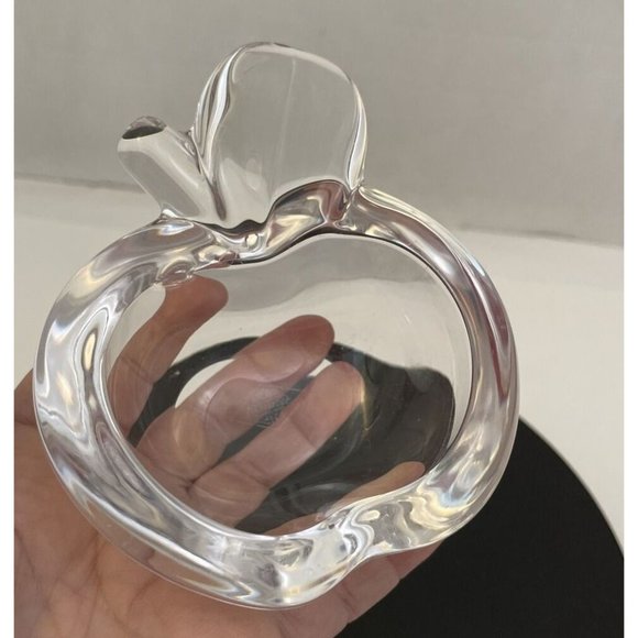 Art Vannes France French Crystal Clear Stemmed Apple Trinket Dish Signed - EUC - Picture 7 of 8